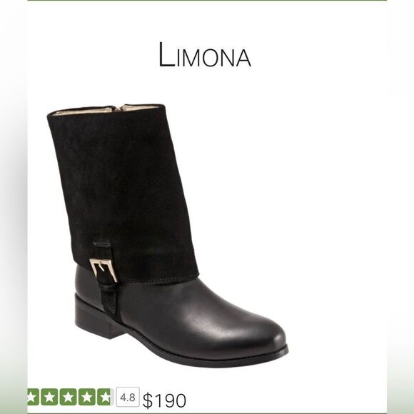 Trotters Limona black leather and suede boots with buckle, size 5 1/2 med - Picture 1 of 12